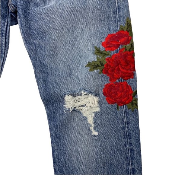 Levi's 501 Boho Jeans NWT 24" X 26" Rose Embroidered Distressed Cropped - Picture 9 of 10